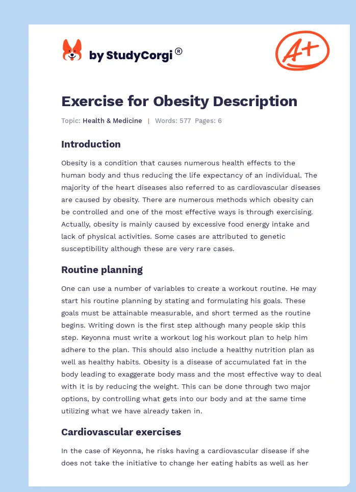 Exercise for Obesity Description. Page 1