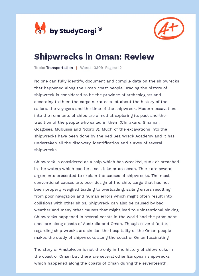Shipwrecks in Oman: Review. Page 1