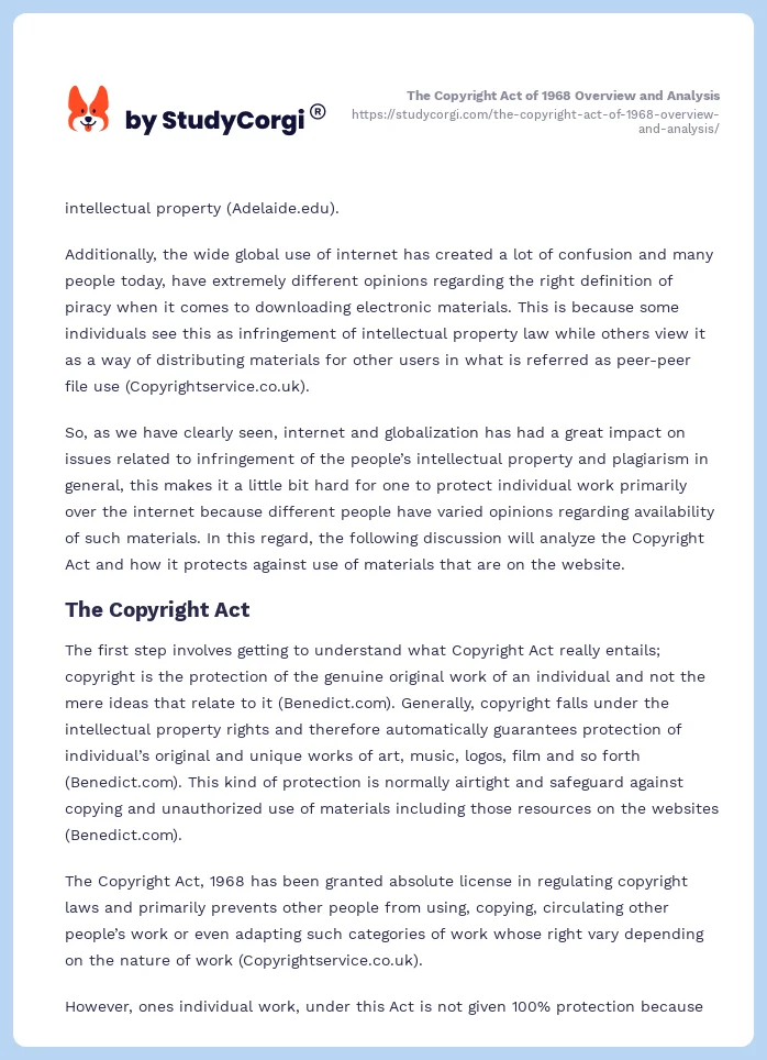 The Copyright Act of 1968 Overview and Analysis. Page 2