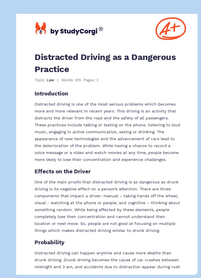 Distracted Driving as a Dangerous Practice. Page 1