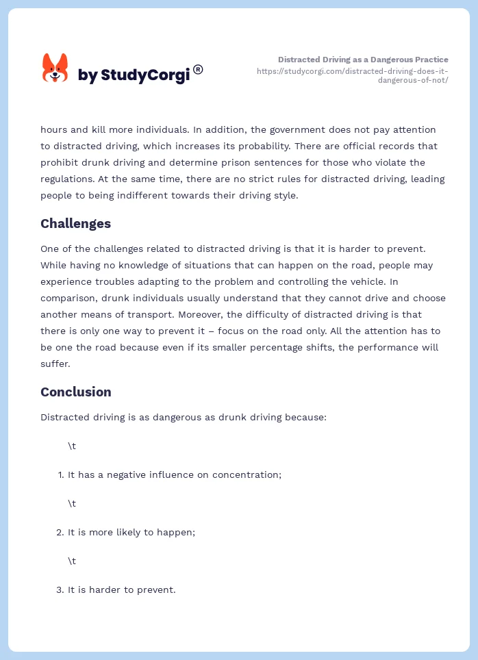 Distracted Driving as a Dangerous Practice. Page 2