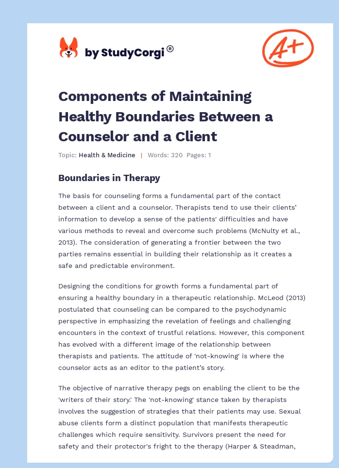 Components of Maintaining Healthy Boundaries Between a Counselor and a Client. Page 1