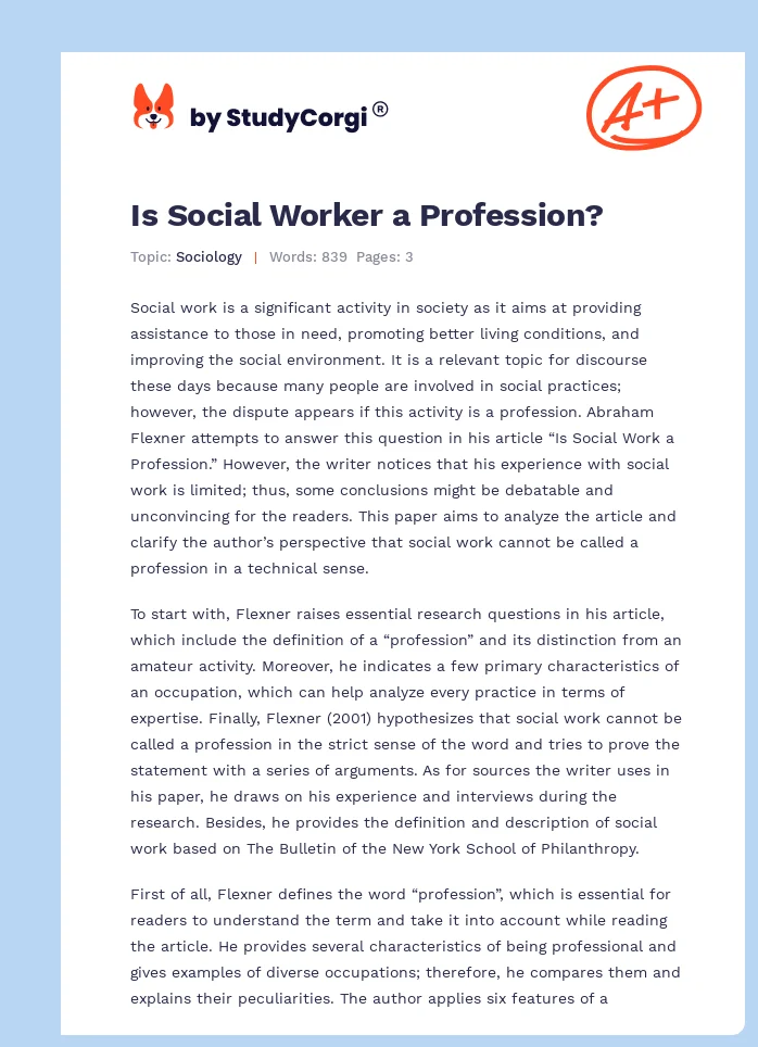 Is Social Worker a Profession?. Page 1