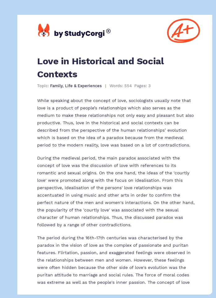 Love in Historical and Social Contexts. Page 1