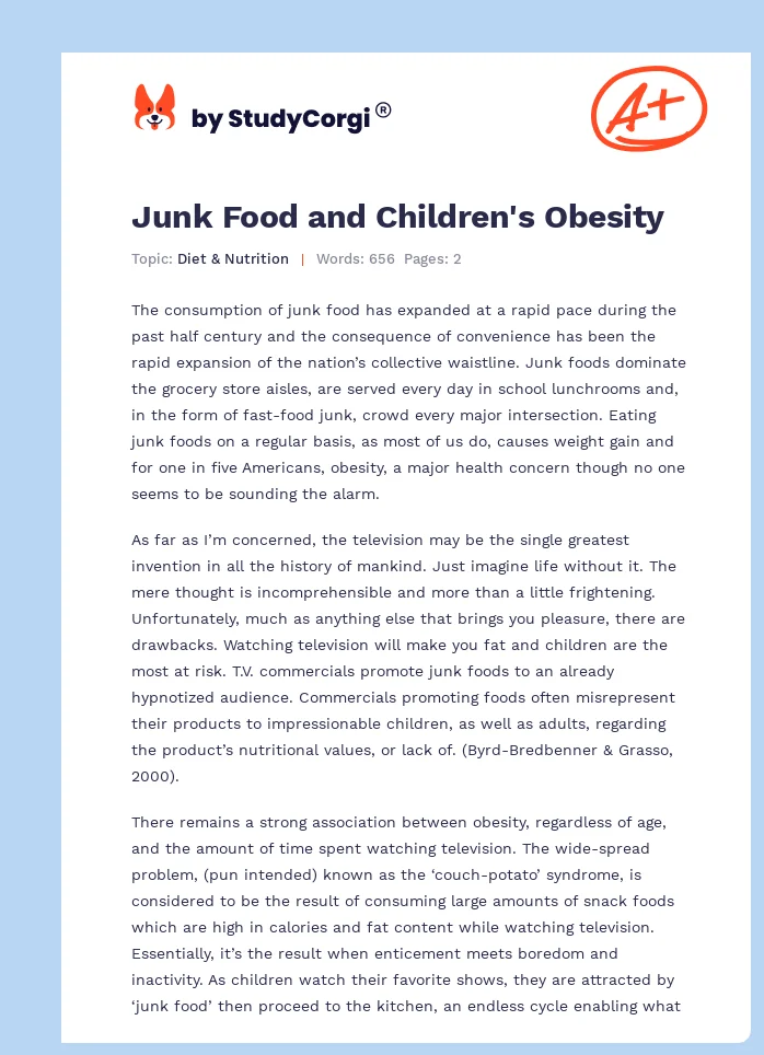 Junk Food and Children's Obesity. Page 1