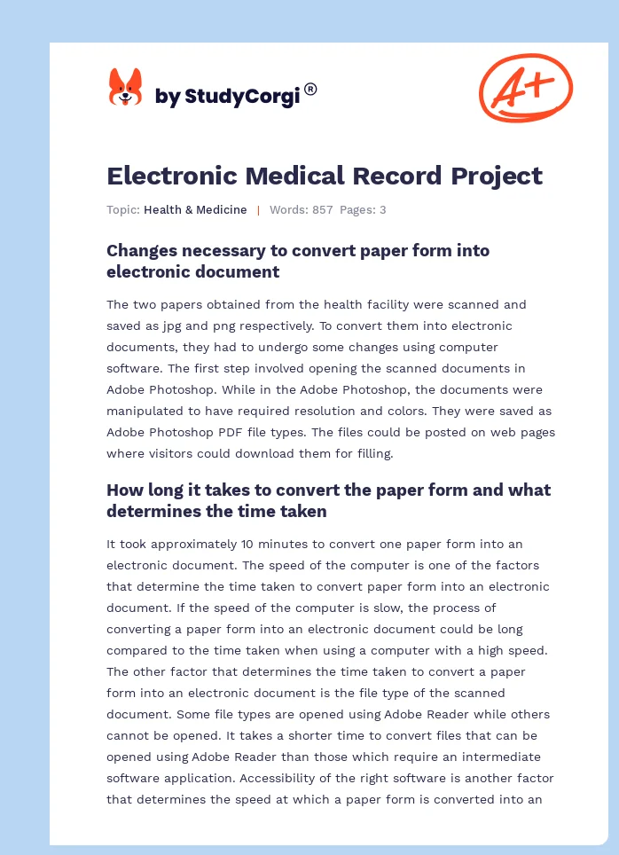 Electronic Medical Record Project. Page 1