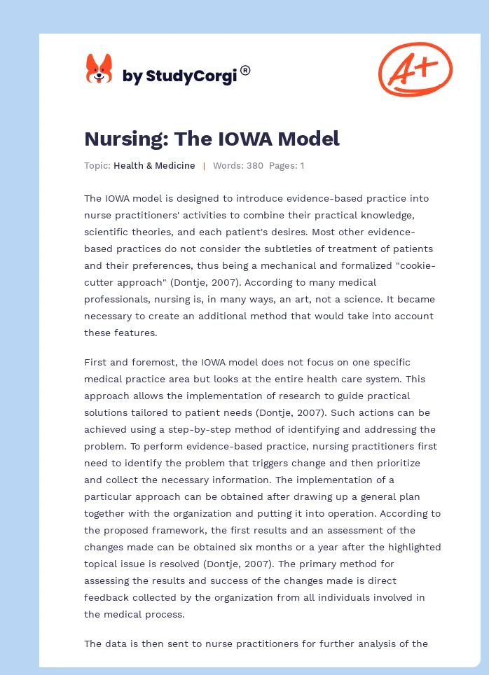 Nursing: The IOWA Model. Page 1