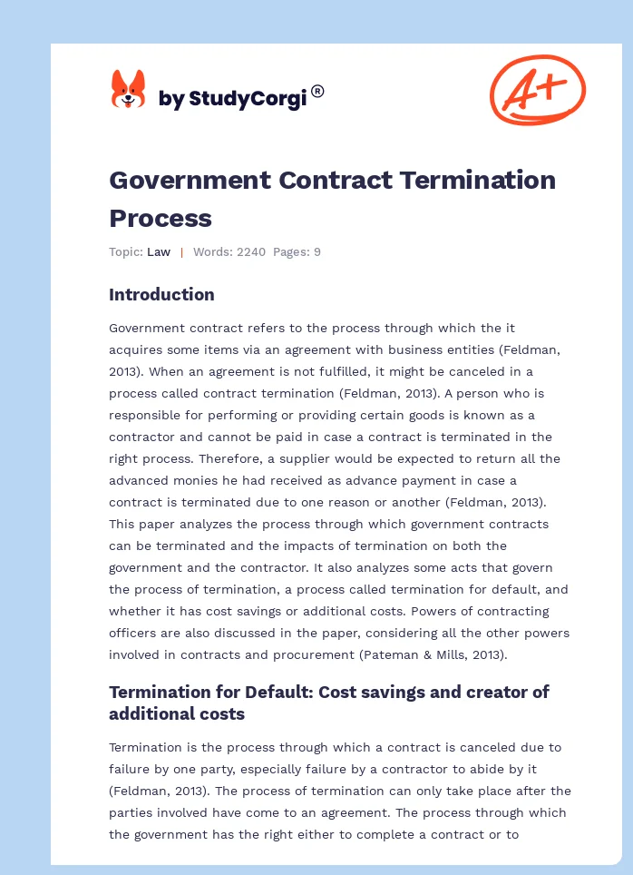 Government Contract Termination Process. Page 1