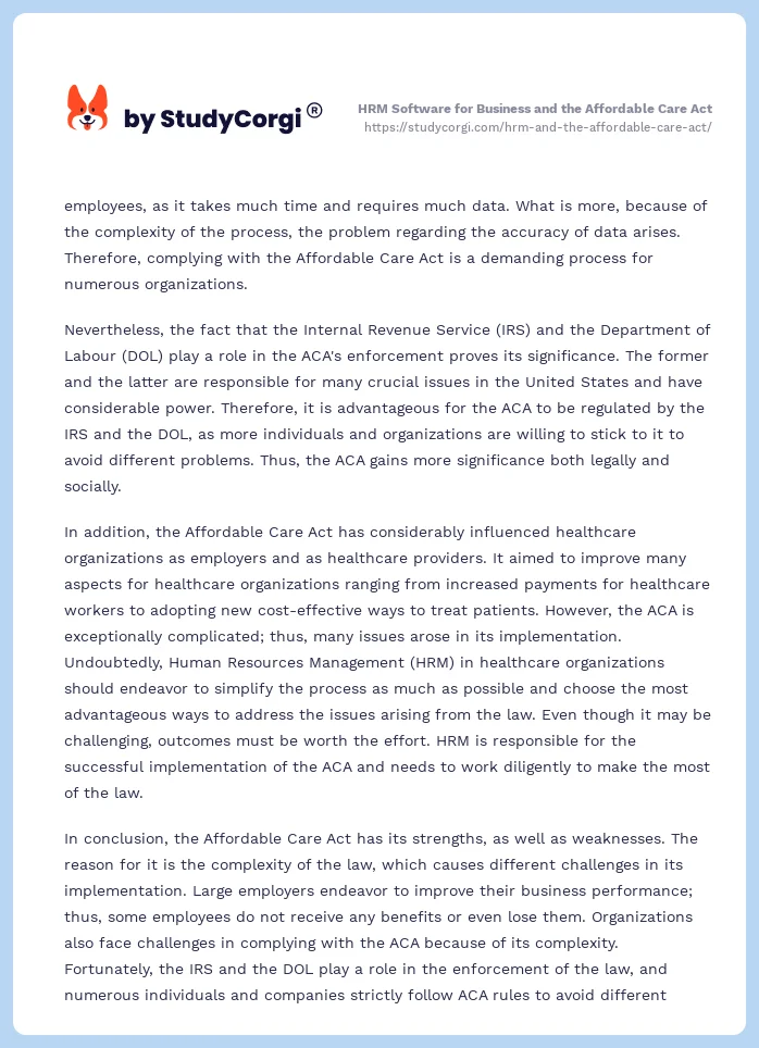 HRM Software for Business and the Affordable Care Act. Page 2