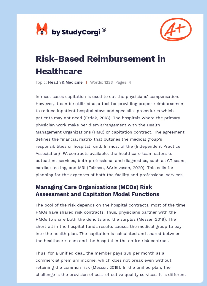 Risk-Based Reimbursement in Healthcare. Page 1