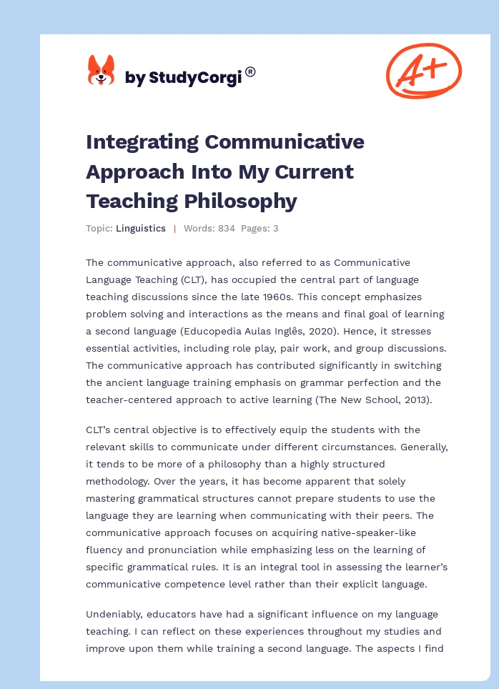 Integrating Communicative Approach Into My Current Teaching Philosophy. Page 1