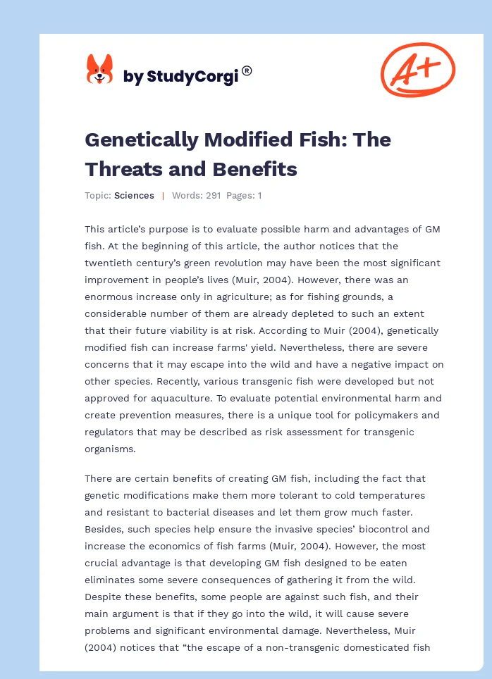 Genetically Modified Fish: The Threats and Benefits. Page 1
