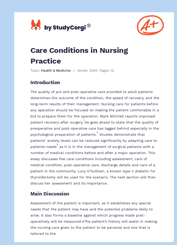 Care Conditions in Nursing Practice. Page 1