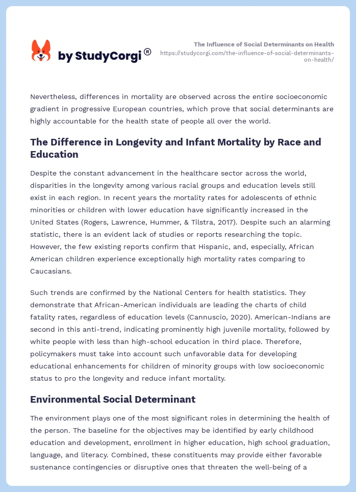 The Influence of Social Determinants on Health. Page 2