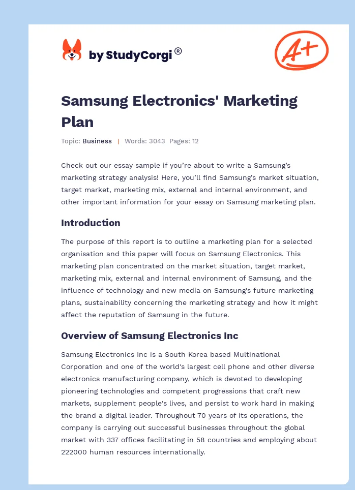 Samsung Electronics' Marketing Plan. Page 1