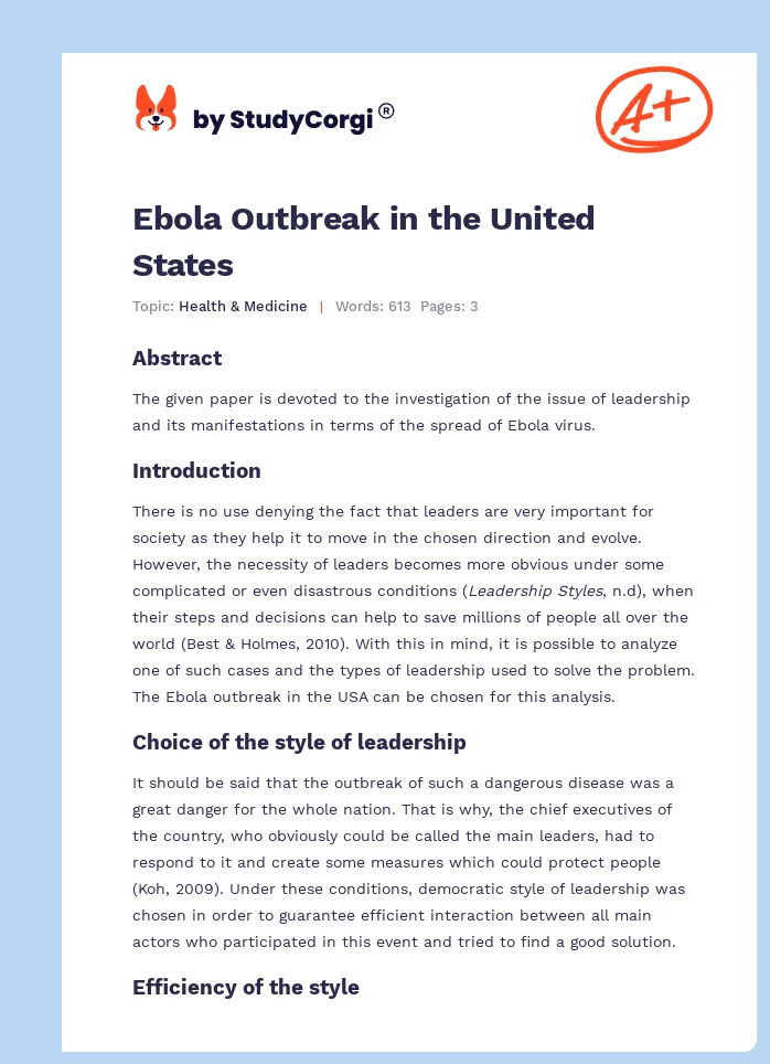 Ebola Outbreak in the United States. Page 1