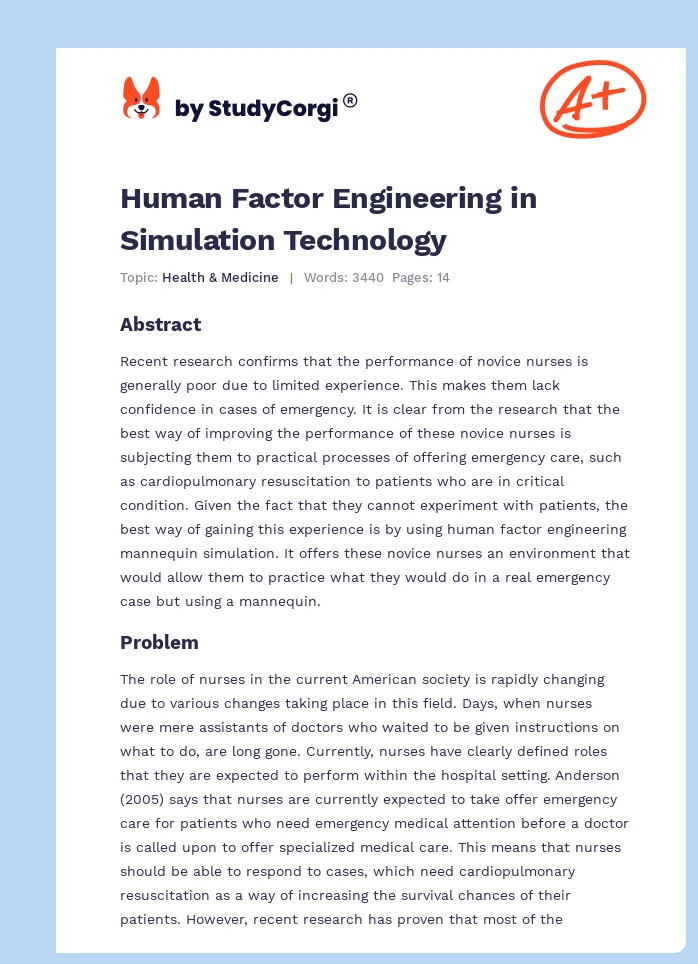 Human Factor Engineering in Simulation Technology. Page 1
