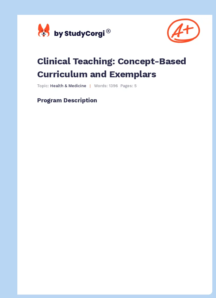 Clinical Teaching: Concept-Based Curriculum and Exemplars. Page 1