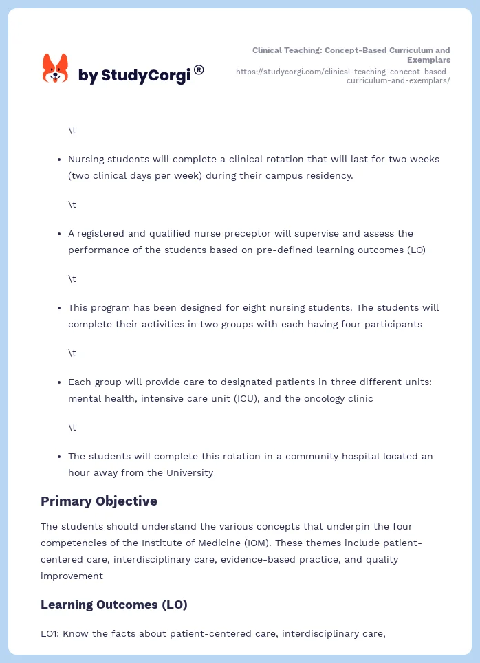 Clinical Teaching: Concept-Based Curriculum and Exemplars. Page 2