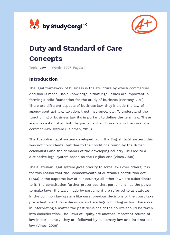 Duty and Standard of Care Concepts. Page 1