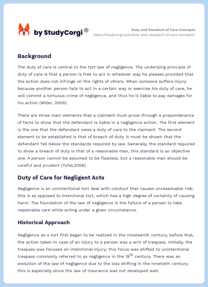 Duty and Standard of Care Concepts. Page 2