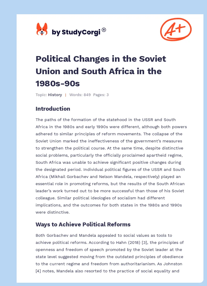 Political Changes in the Soviet Union and South Africa in the 1980s-90s. Page 1
