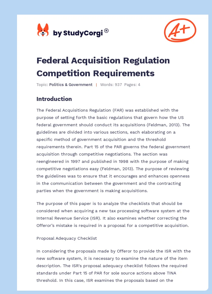 Federal Acquisition Regulation Competition Requirements. Page 1