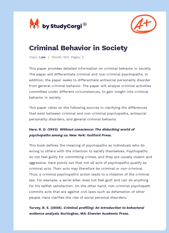 Criminal Behavior in Society. Page 1