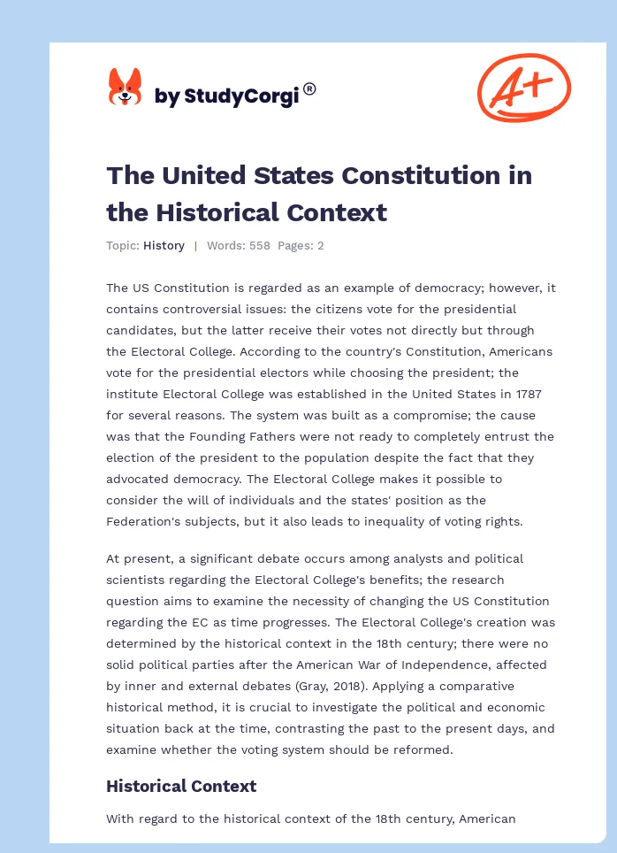 The United States Constitution in the Historical Context. Page 1
