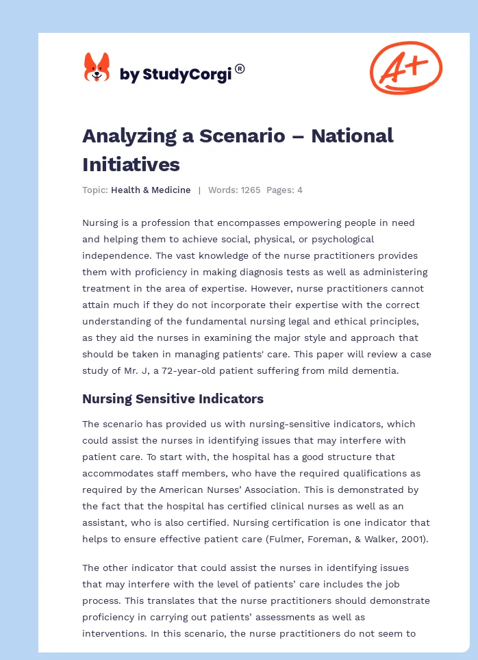 Analyzing a Scenario – National Initiatives. Page 1