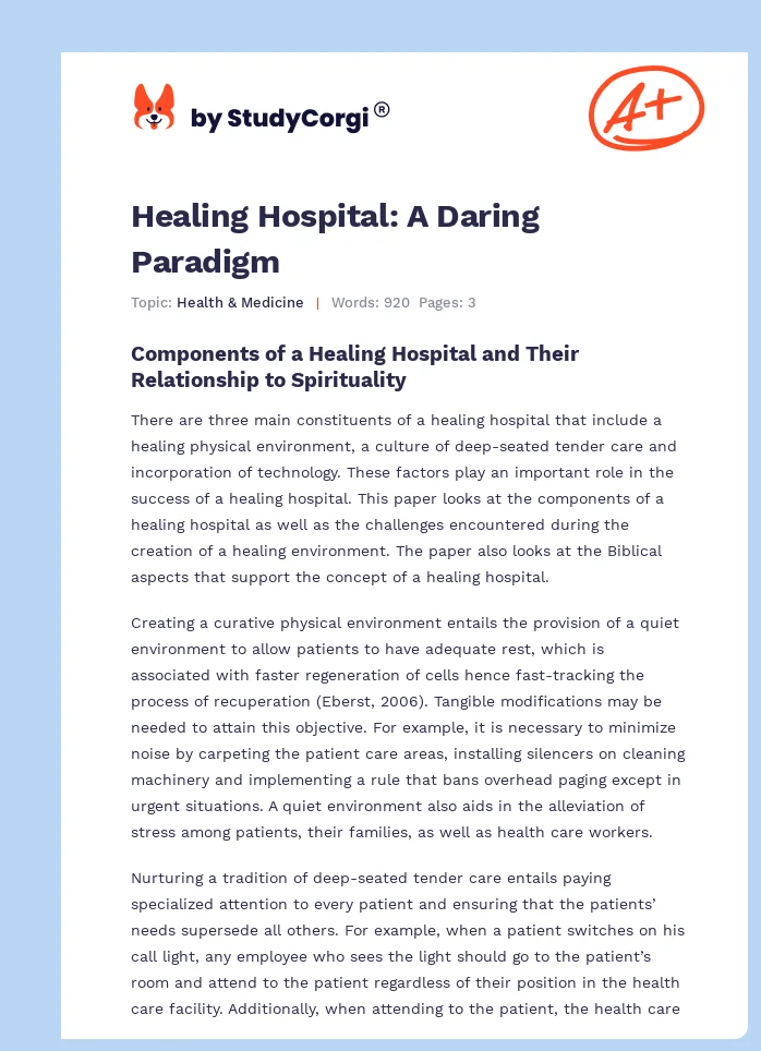 Healing Hospital: A Daring Paradigm. Page 1