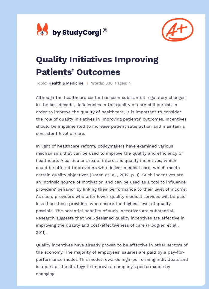 Quality Initiatives Improving Patients’ Outcomes. Page 1