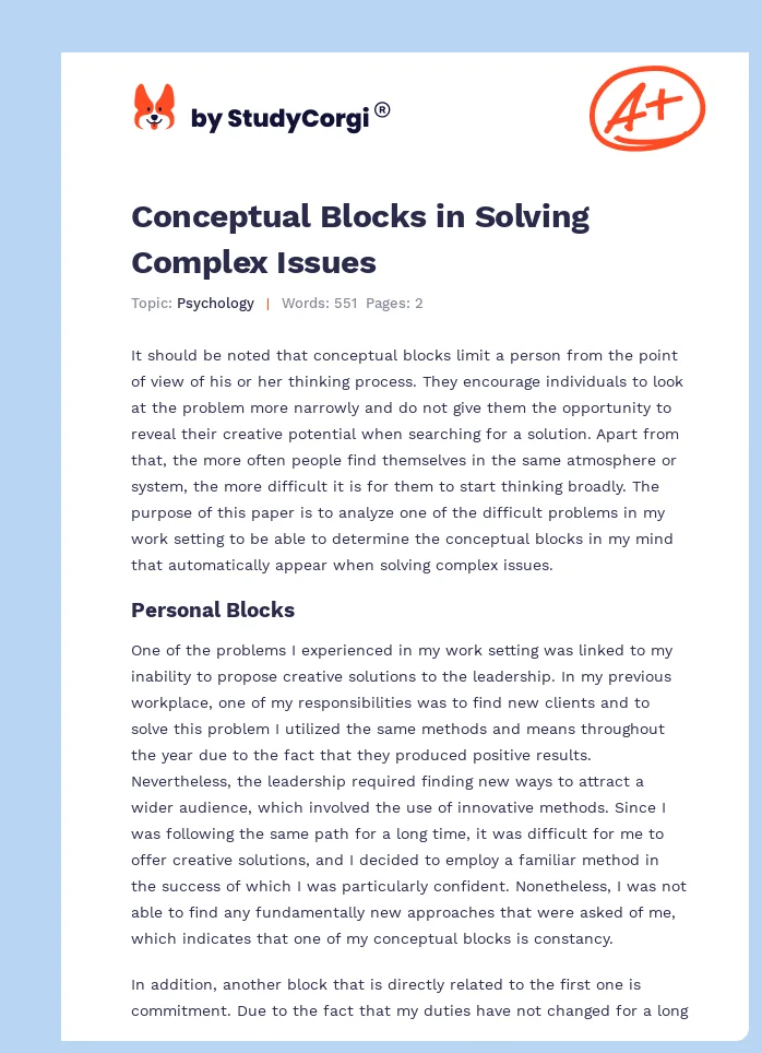 Conceptual Blocks in Solving Complex Issues. Page 1