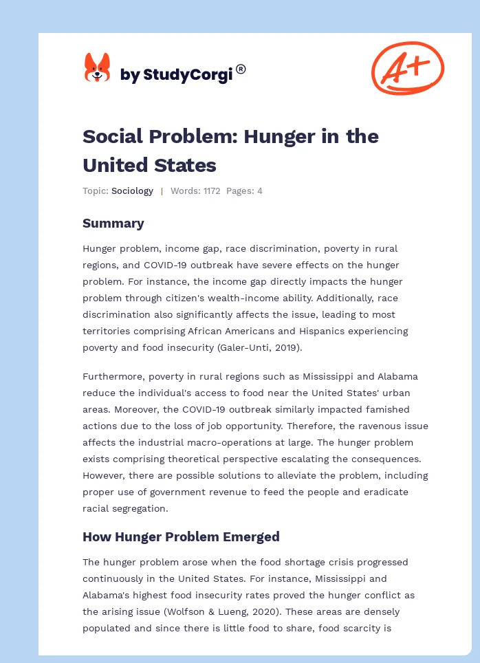 Social Problem: Hunger in the United States. Page 1