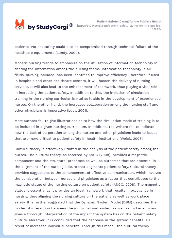 Patient Safety: Caring for the Public's Health. Page 2