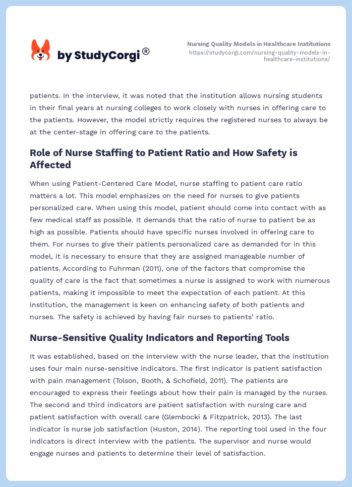 Nursing Quality Models in Healthcare Institutions. Page 2