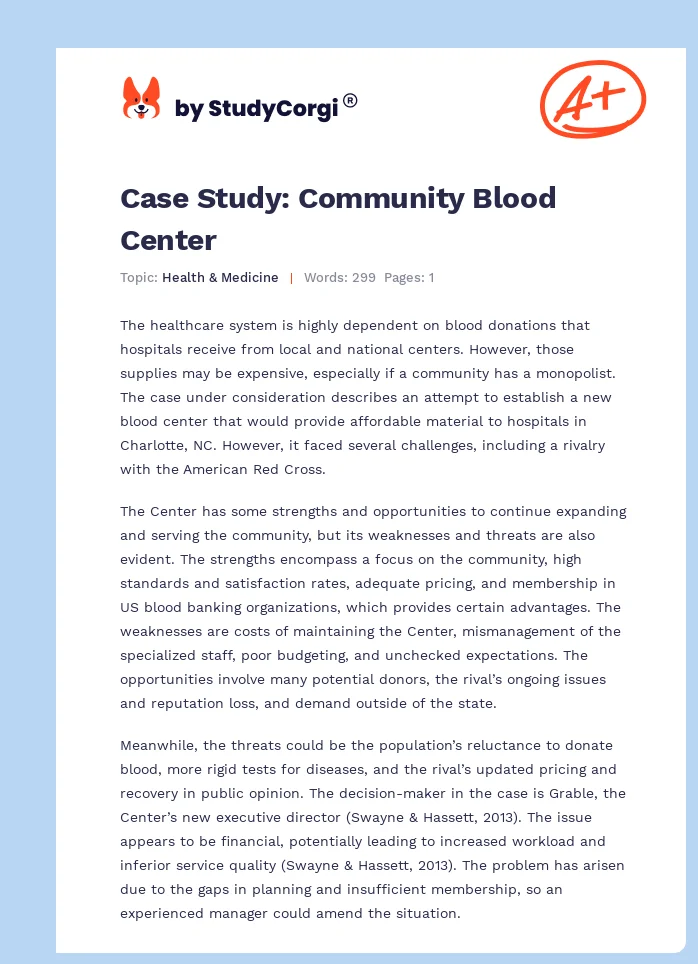 Case Study: Community Blood Center. Page 1