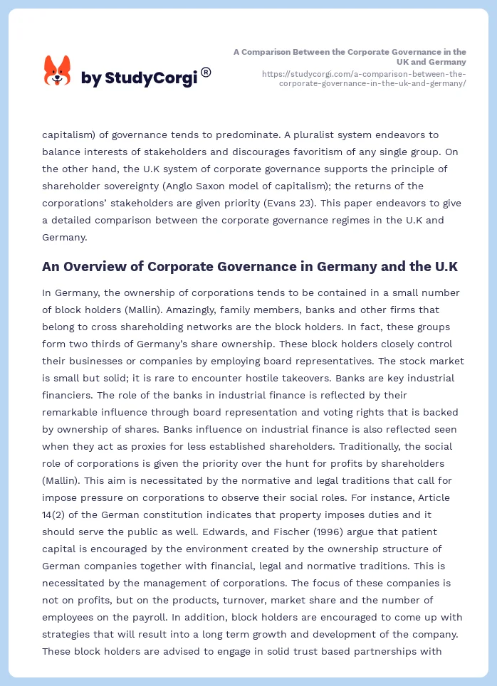 A Comparison Between the Corporate Governance in the UK and Germany. Page 2