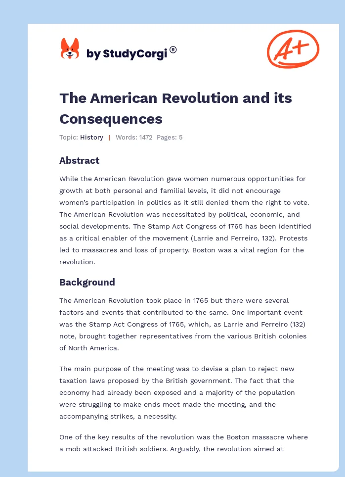 The American Revolution and its Consequences. Page 1