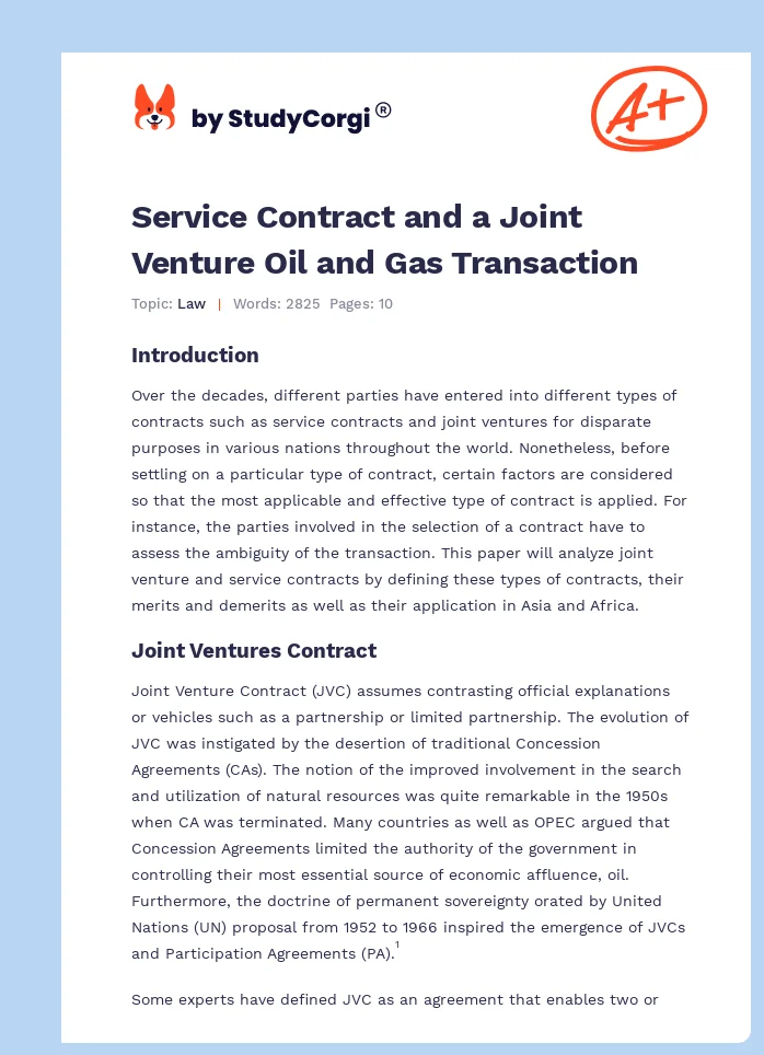 Service Contract and a Joint Venture Oil and Gas Transaction. Page 1