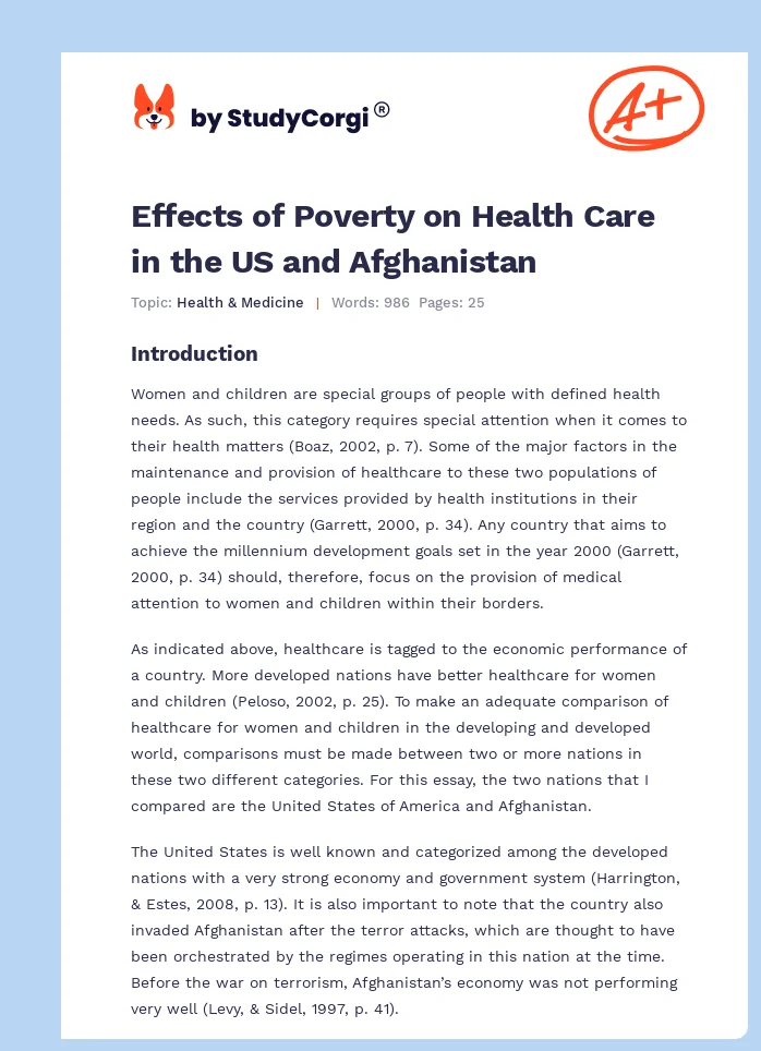Effects of Poverty on Health Care in the US and Afghanistan. Page 1