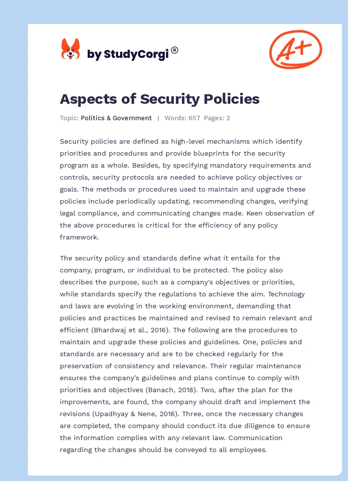 Aspects of Security Policies. Page 1
