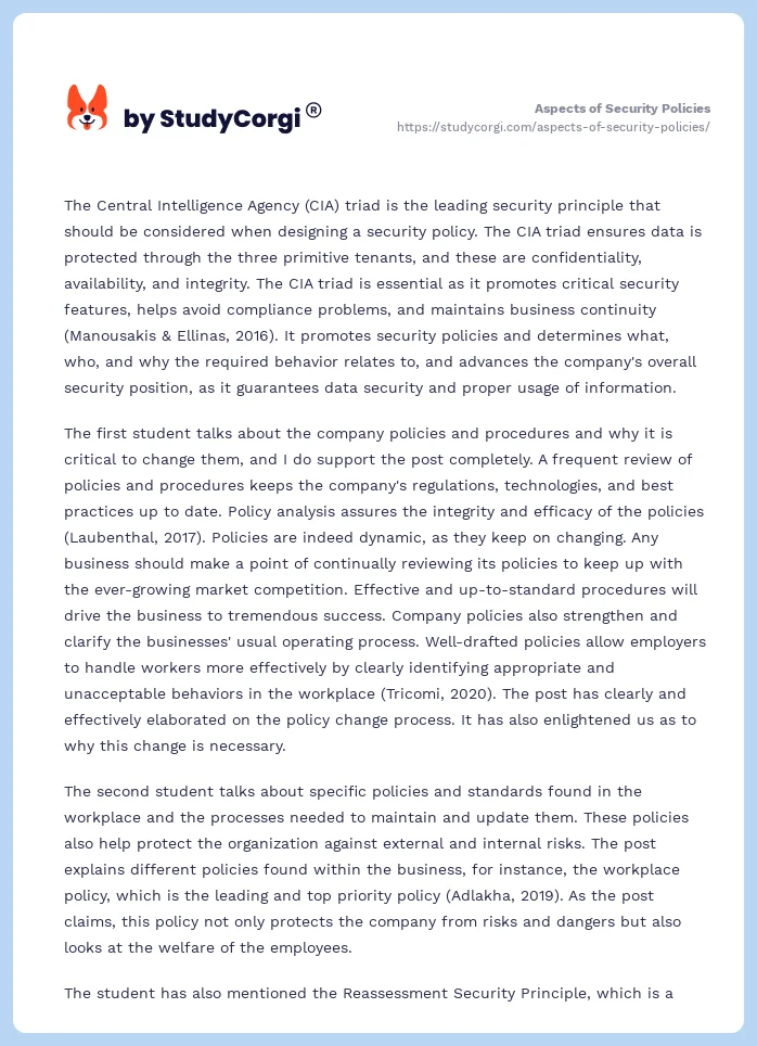 Aspects of Security Policies. Page 2