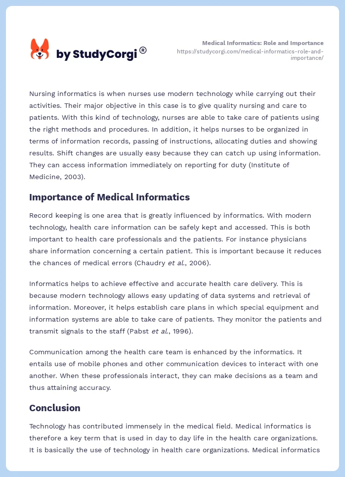 Medical Informatics: Role and Importance. Page 2
