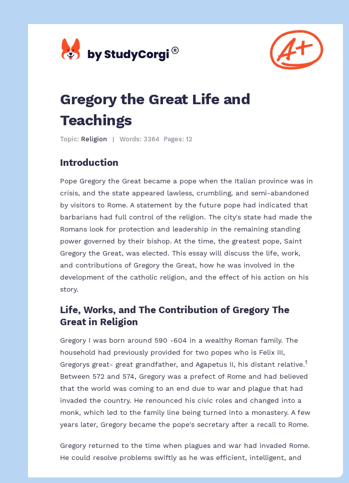 Gregory the Great Life and Teachings. Page 1