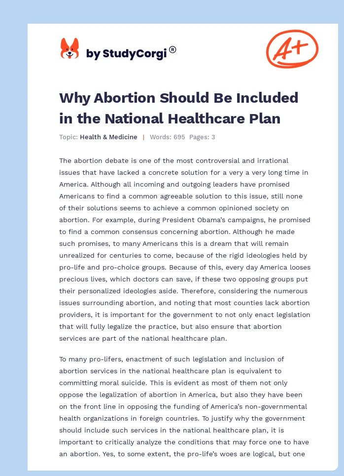 Why Abortion Should Be Included in the National Healthcare Plan. Page 1