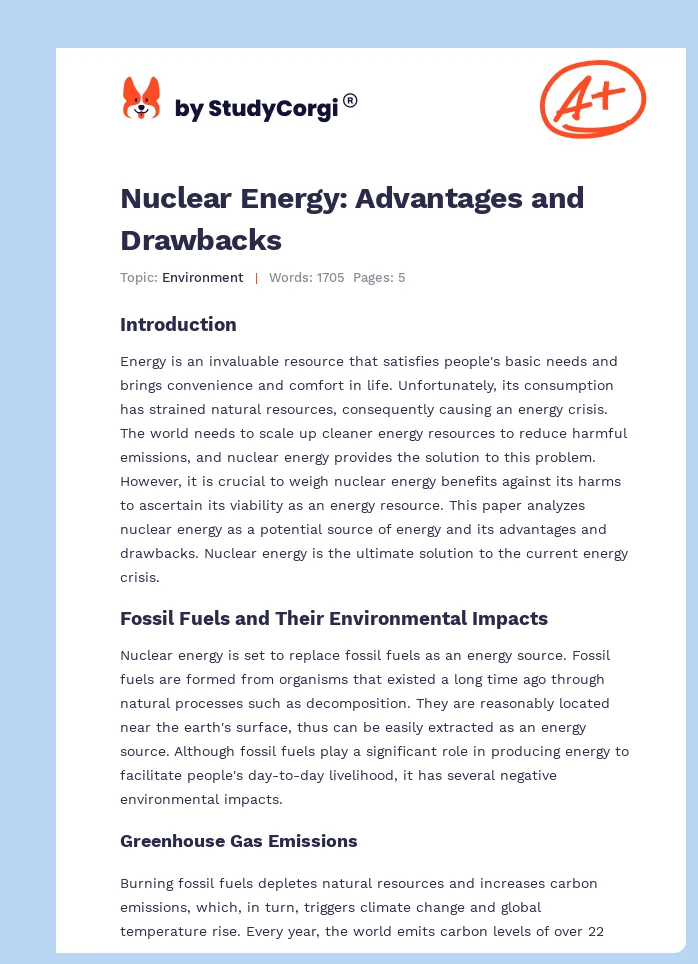 Nuclear Energy: Advantages and Drawbacks. Page 1