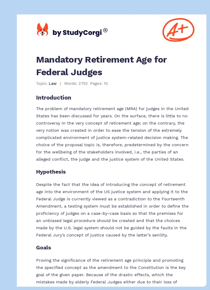 Mandatory Retirement Age for Federal Judges. Page 1