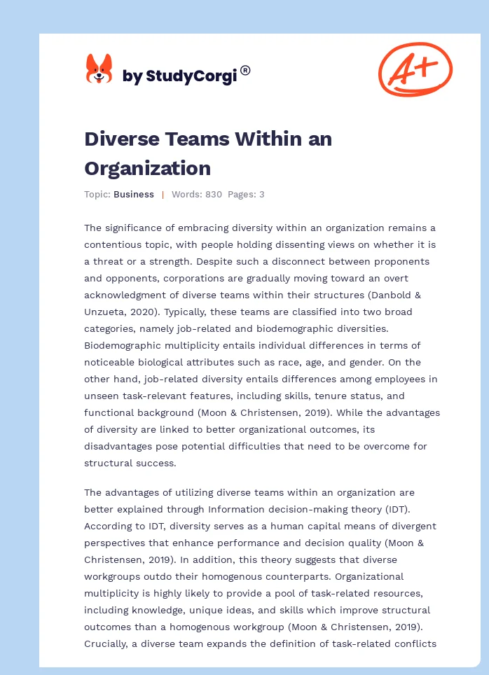 Diverse Teams Within an Organization. Page 1