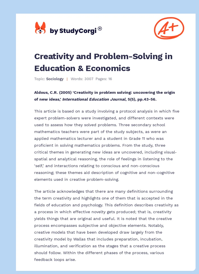 Creativity and Problem-Solving in Education & Economics. Page 1